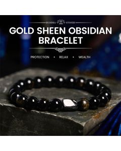Buddha Stones Gold Sheen Obsidian Black Tourmaline Wealth Bracelet - Gold Sheen Obsidian Black Tourmaline(Wrist Circumference: 14-16cm)