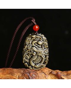 Buddha Stones Gold Sheen Obsidian Dragon Pattern Success Necklace Pendant - Gold Sheen Obsidian