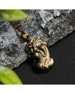 Buddha Stones Gold Sheen Obsidian PiXiu Wealth Rope Necklace Pendant - PiXiu Necklace