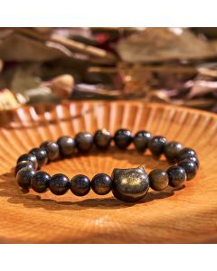 Buddha Stones Gold Sheen Obsidian Silver Sheen Obsidian Lovely Paw Lucky Cat Protection Bracelet - Silver Sheen Obsidian / Necklace / 14*15*9mm