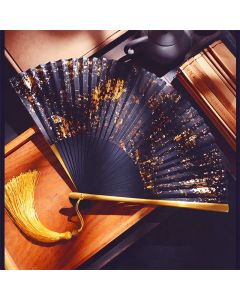 Buddha Stones Gold Speckle Pattern Bamboo Folding Fan - Gold
