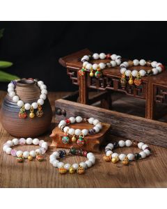 Buddha Stones Gold Swallowing Beast Family Charm Liuli Glass Colorful Porcelain Bead Luck Bracelet - Gold Swallowing Beast Family&Multicolored Bead