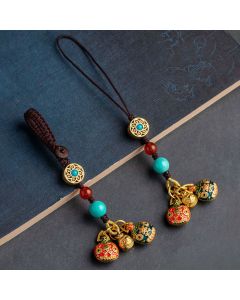 Buddha Stones Gold Swallowing Beast Family Luck Car Key Chain Phone Hanging Decoration - A Family Of Five / Red / Phone Hanging Decoration