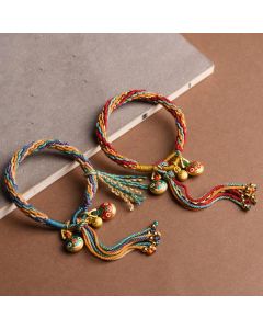 Buddha Stones Gold Swallowing Beast Family Luck Reincarnation Knot Braid Colorful String Bracelet - Blue Colorful(Wrist Circumference 14-16cm)