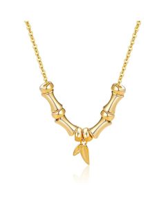 Buddha Stones Golden Bamboo Pattern Titanium Steel Wealth Necklace Pendant - Gold Bamboo