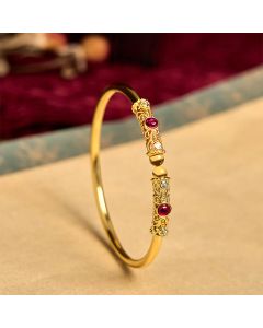 Buddha Stones Golden Flower Pattern Red Zircon Amber Copper Luck Cuff Bracelet Bangle - 60mm