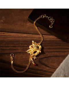 Buddha Stones 24k Gold Plated Brass Fox Mask Charm Tassel Chain Bracelet - Brass(Wrist Circumference: 15-19cm)