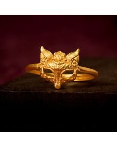 Buddha Stones Fox Mask 24k Gold Plated Brass Ring - Adjustable