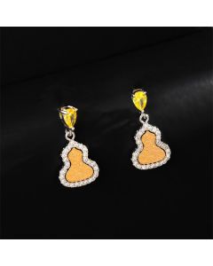 Buddha Stones Golden Gourd Zircon Copper Wealth Stud Earrings - Gourd(925 Sterling Silver Posts)