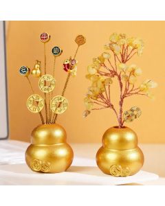 Buddha Stones Golden Ingot Treasure Bowl Good Fortune Tabletop Wealth & Fortune Symbols - Crystal Tree Gourd