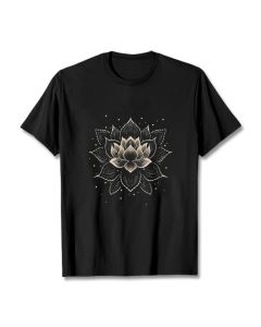 Buddha Stones Golden Lotus Flower Design Tee T-shirt - LightGrey / 2XL