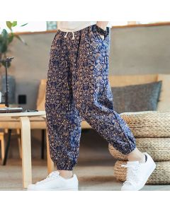 Buddha Stones Golden Mandala Pattern Drawstring Men's Harem Pants With Pockets - DarkBlue / US/UK/AU46，EU56 (5XL)