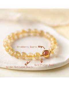 Buddha Stones Golden Rutilated Quartz Strawberry Quartz Star Protection Bracelet - 8mm