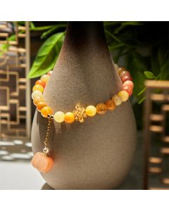 Buddha Stones Golden Silk Jade Chinese Knotting Pumpkin Wealth Bracelet - Golden Silk Jade(Wrist Circumference: 14-17cm)