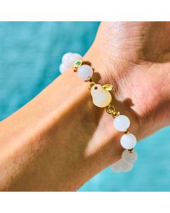 Buddha Stones Golden Silk Jade Cute Rabbit Luck Bracelet - Golden Silk Jade(Wrist Circumference 14-16cm)