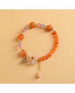 Buddha Stones Golden Silk Jade Lotus Bead Luck Floral Charm Bracelet - Golden Silk Jade (Wrist Circumference: 6.3–6.7 in/16–17 cm)