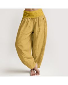 Buddha Stones Goldenrod Women's Pure Cotton Elastic Waist Harem  Pants - Goldenrod / US16，UK/AU20，EU48 (3XL)