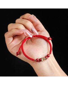 Buddha Stones Cinnabar Handmade Year Of Snake String Protection Braided Bracelet - Dark Red Rope(Wrist Circumference: 14-16.5cm)