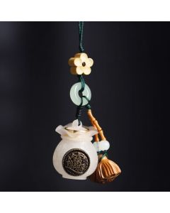 Buddha Stones Good Fortune Money Bag Attract Wealth Peach Wood Lotus Pod Tassel Keychains - Money Bag