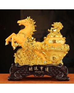 Buddha Stones  "Good Fortune" Year of the Horse Treasure Bowl Ingots Wealth Resin Home Decoration - Horse Treasure Bowl 18*8*16cm