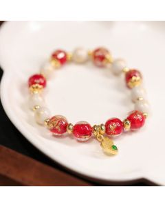 Buddha Stones Gourd God Of Wealth Charm Fortune Liuli Glass Bead Incense Ash Porcelain Bead Bracelet - Golden Bead God Of Wealth Charm(Wrist Circumference 14-15cm)