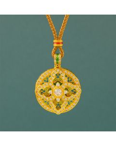 Buddha Stones Gourd Gold Plated Brass Energy Round Pendant Necklace - Golden Rope