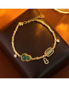 Buddha Stones Gourd Green Agate Zircon Copper Beads Support Chain Bracelet - Gourd(Wrist Circumference: 14-17cm)