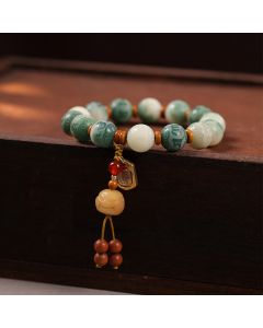 Buddha Stones Gradient Bodhi Seed Om Mani Padme Hum Carved Zakiram Peace Bracelet - Bodhi Seed & Nine-tailed Fox(Wrist Circumference:15-16cm)