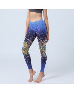Buddha Stones Gradient Color Flower Pattern Print Gym Leggings Women's Yoga Pants - DarkBlue / US18，UK/AU22，EU50 (4XL)