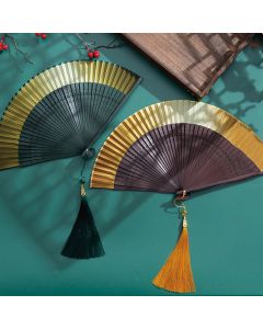 Buddha Stones Gradient Handheld Bamboo Folding Fan - Pink Brown
