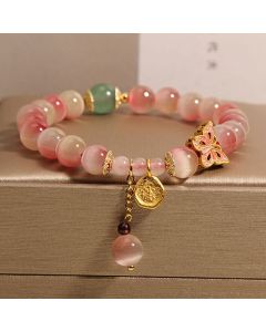 Buddha Stones Gradient Pink Cat's Eye Butterfly Peace Bracelet - Cat's Eye(Wrist Circumference: 14-16cm)