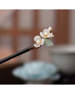 Buddha Stones Grain Wood Liuli Magnolia Flowers Pearl Protection Hairpin - Magnolia Hairpin