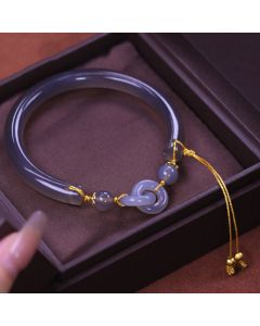Buddha Stones Gray Agate Copper Hook Peace Cuff Half Bracelet Bangle - Gray Jade Copper(Adjustable)