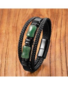 Buddha Stones Green Aventurine Amethyst Black Onyx Pink Crystal Positivity Braided Leather Bracelet - Black Onyx / 18-22cm