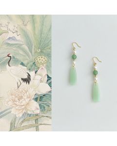 Buddha Stones Green Aventurine Pearl Liuli Teardrop Luck Earrings - Green Aventurine(Copper Plated With 925 Sterling Silver Posts)