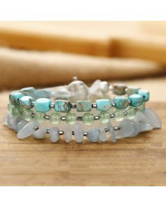 Buddha Stones Green Emperor Stone Green Aventurine Happiness Triple Wrap Bracelet - Green Emperor Stone Green Aventurine Aquamarine(Wrist Circumference: 14-16cm)