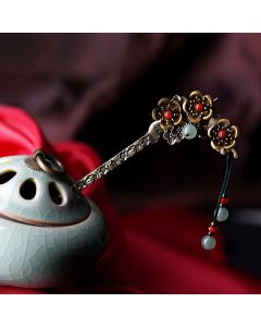 Buddha Stones Green Aventurine Red Agate Alloy Flowers Soothing Hairpin - Alloy Hairpin