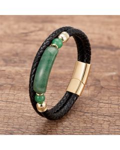 Buddha Stones Green Aventurine Tiger Eye Green Agate Black Onyx Hematite Stone Luck Leather Magnetic Buckle Bracelet - Silver / Red Agate / 18-22cm