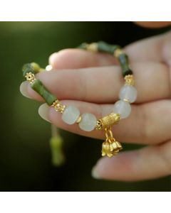 Buddha Stones Green Bamboo Jade Lily of the Valley Wealth Bracelet - Lily of the Valley(Elastic Rope Diameter: 5.5cm)