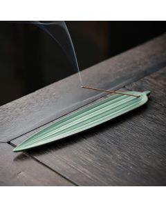 Buddha Stones Green Bamboo Leaf Healing Ceramic Incense Burner Decoration - Light Green 22.2*4.3*0.8cm