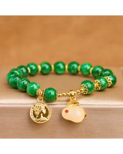 Buddha Stones Green Calcite Lovely Rabbit Charm Clarity Bracelet - Green Calcite(Wrist Circumference 14-16cm)
