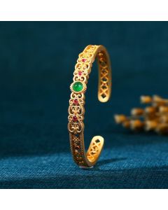 Buddha Stones Green Chalcedony 24k Gold Plated Copper Strength Cuff Bracelet Bangle - Green Chalcedony Copper(Adjustable)