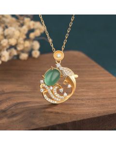 Buddha Stones Green Chalcedony Koi Fish Strength Necklace Pendant - Koi Fish Green Chalcedony