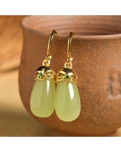 Buddha Stones Green Chalcedony Water Drop Strength Copper Posts Earrings - White Chalcedony(Copper Posts)