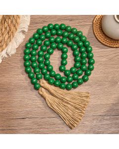 Buddha Stones Green Distressed Wood Bead Tassel Farmhouse Mindful Living Decor - Wood
