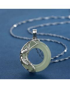 Buddha Stones Green Hetian Jade Koi Fish Luck Circular Peace Buckle Pendant Necklace - Jade(Luck♥Protection)