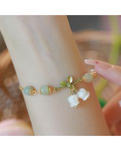 Buddha Stones Green Jade Bead Lily of the Valley Prosperity Chain Bracelet - Lily of the Valley(Wrist Circumference 14-15cm)