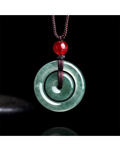 Buddha Stones Green Jade Double Peace Buckle Abundance Necklace Pendant - Jade(Prosperity♥Abundance)