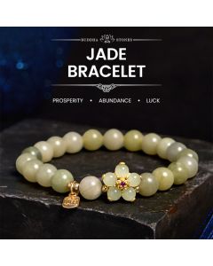 Buddha Stones Green Jade Flower Fu Character Charm Luck Bracelet - Jade(Wrist Circumference 14-16cm)