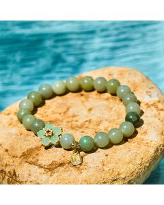 Buddha Stones Green Jade Flower Fu Character Charm Luck Bracelet - Jade(Wrist Circumference 14-16cm)